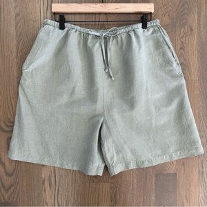 Vintage Linen Blend High-Waisted Drawstring Shorts in Dusty Olive Green Size XL